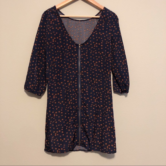 Paraella Navy with Burnt Orange Dot Dress - M - Picture 2 of 6